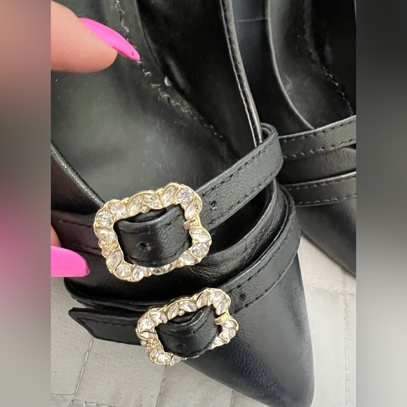 Karl Lagerfeld Black Heels with Rhinestone Buckles - Picture 3 of 6
